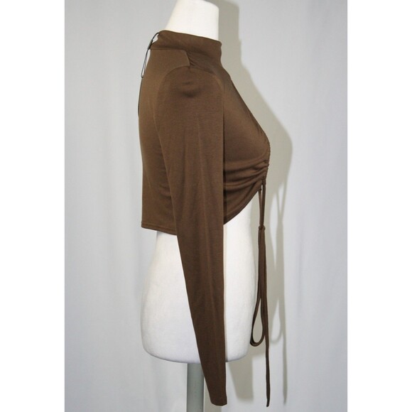 White Fox NWT Long Sleeve Open with Tie Front Festival Crop Top Stretchy Size S - Picture 5 of 9